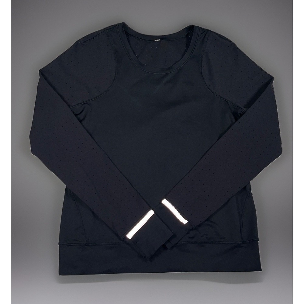 Lululemon Mind Over Miles Perforated Size 8 Long Sleeve Black Breathable Stretch